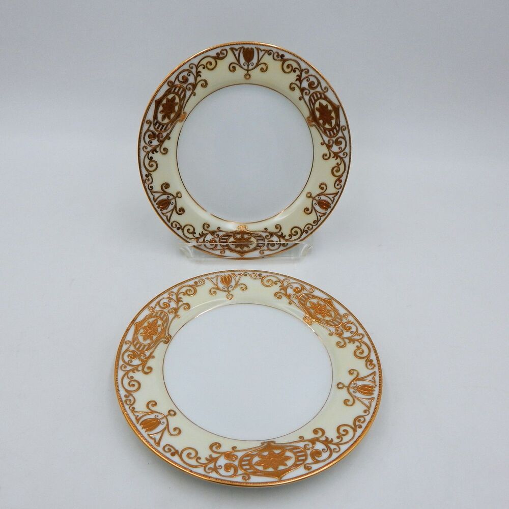 NORITAKE 175 Christmas Ball Bread Plate Hand Painted Gold Mark 6.5 Inch S/2